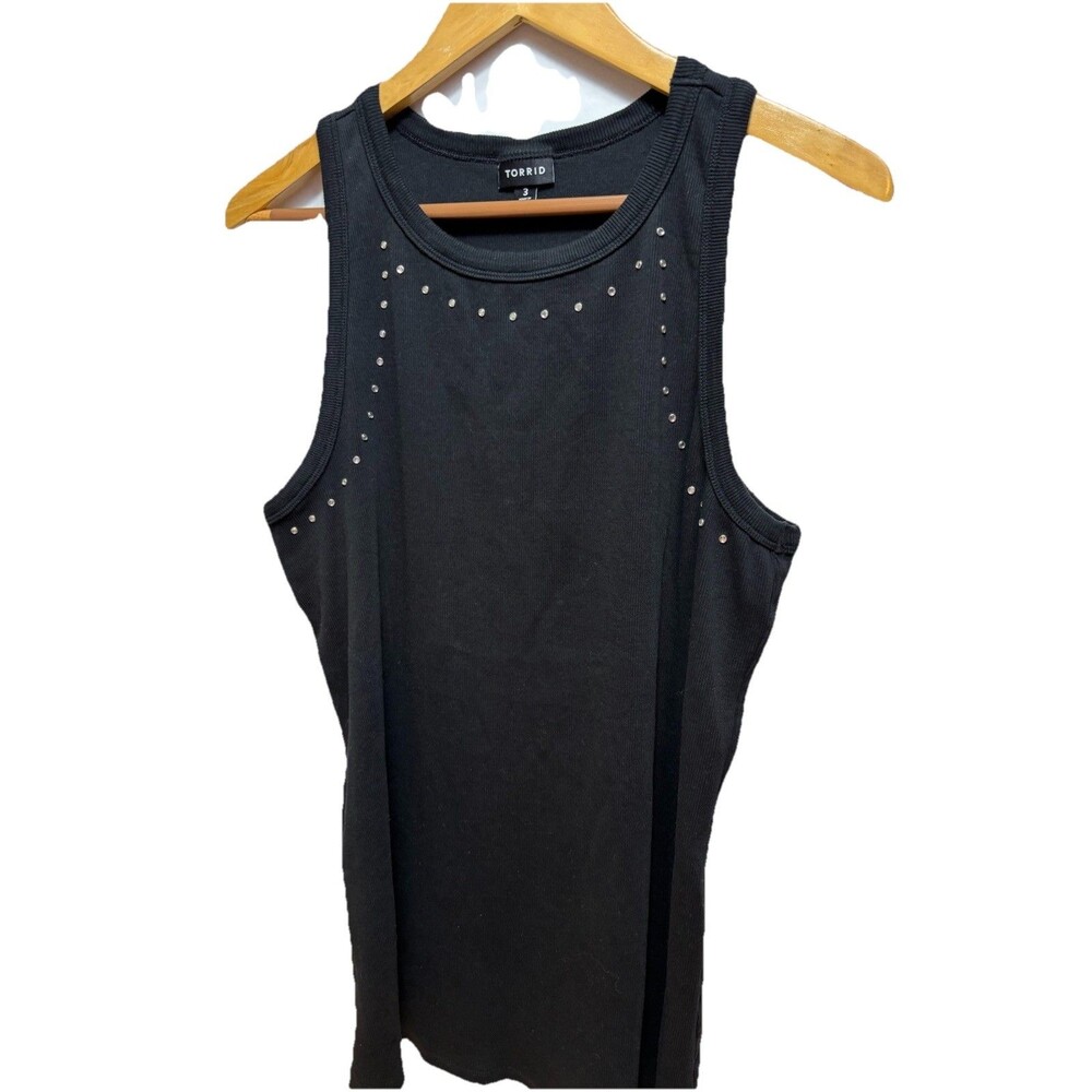 Torrid Black Ribbed Tank Top With Rhinestones Size 3X Stretch